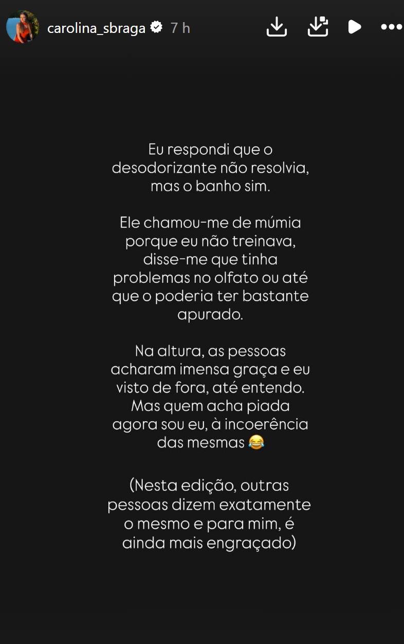 Carolina Braga ataca 'hipocrisia' e manda Luís Gonçalves tomar banho no 'Big Brother All Stars'