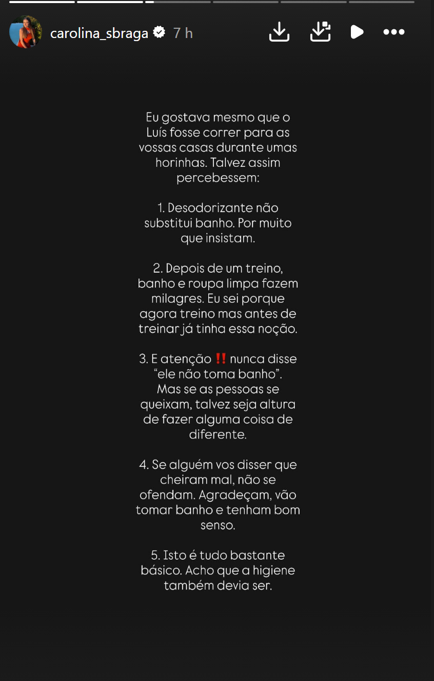 Carolina Braga ataca 'hipocrisia' e manda Luís Gonçalves tomar banho no 'Big Brother All Stars'