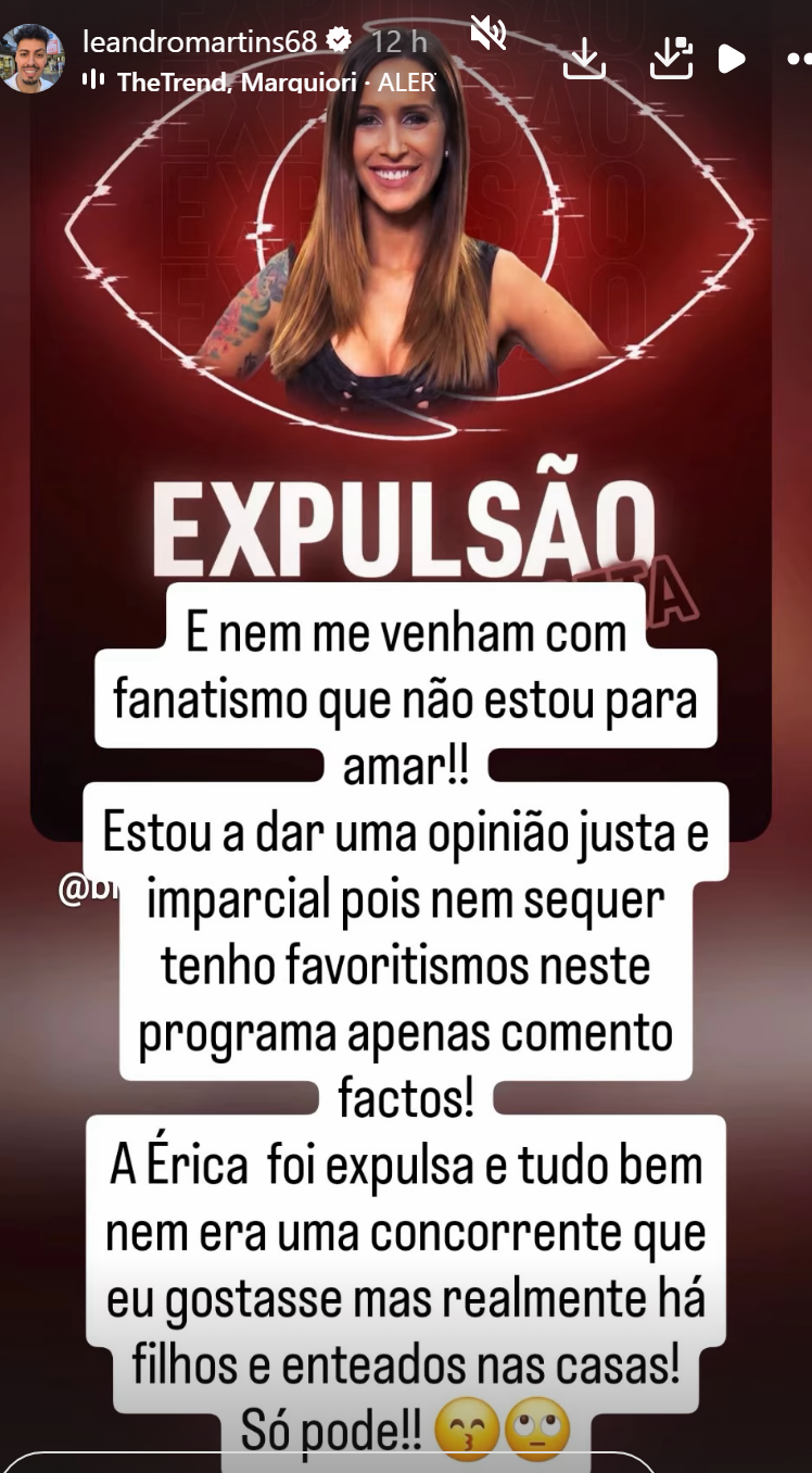 "Há filhos e enteados nesta casa!": Leandro Martins revolta-se com a produção do 'Big Brother' na TVI após expulsão de Érica Silva